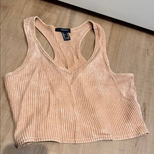 Forever 21 Women's Beige and White Waffle Ribbed Tank Top Cropped Racerback